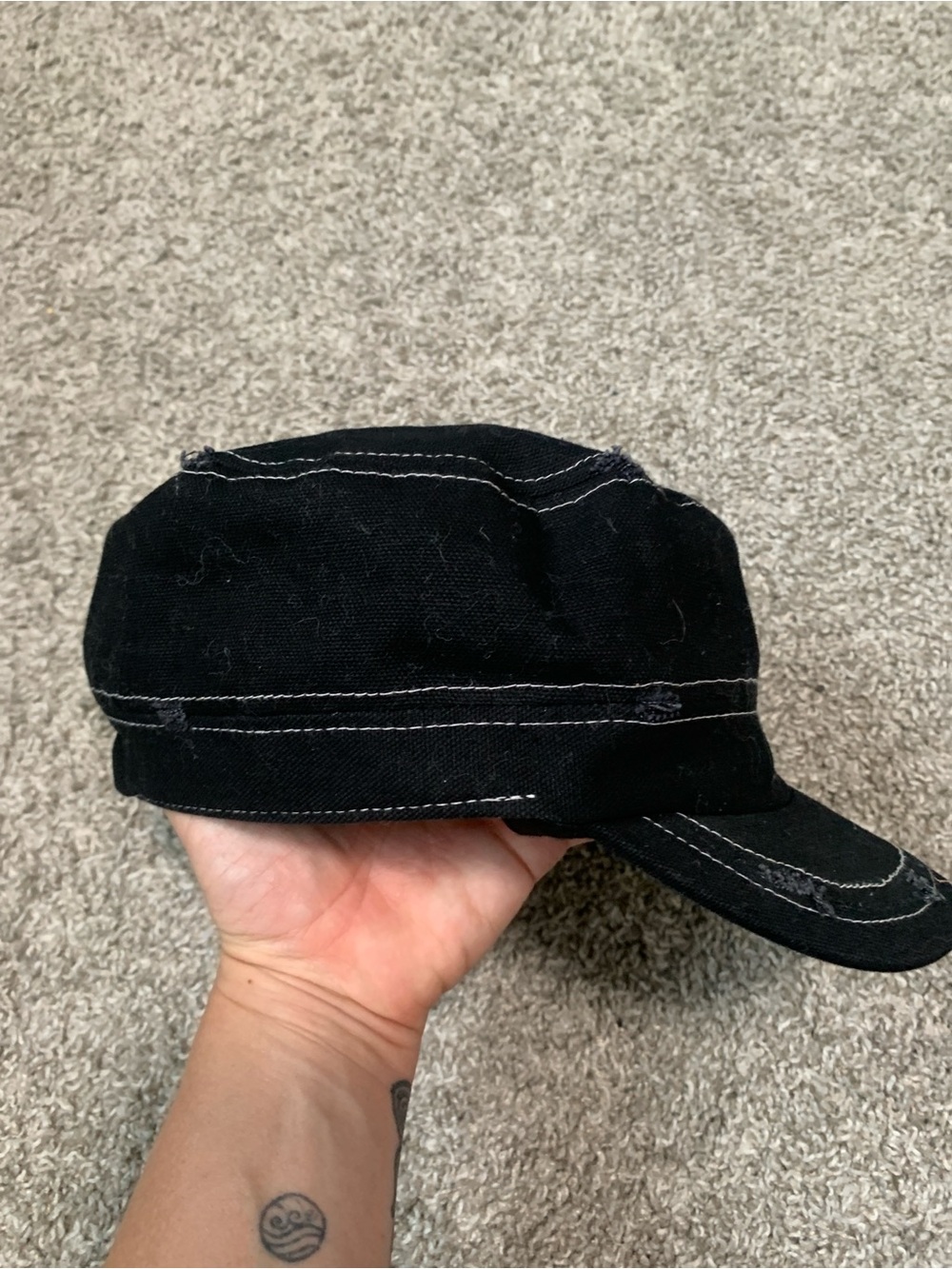 Y2K Black Peace Sign Emo Cadet Cap - Picture 4 of 5